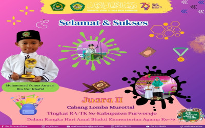 Juara 2 Cabang Lomba Murottal tingkat RA/TK Se-Kabupaten Purworejo