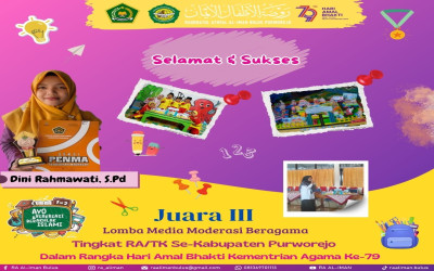 Juara 3 Lomba Media Moderasi Beragama tingkat RA/TK Se-Kabupaten Purworejo